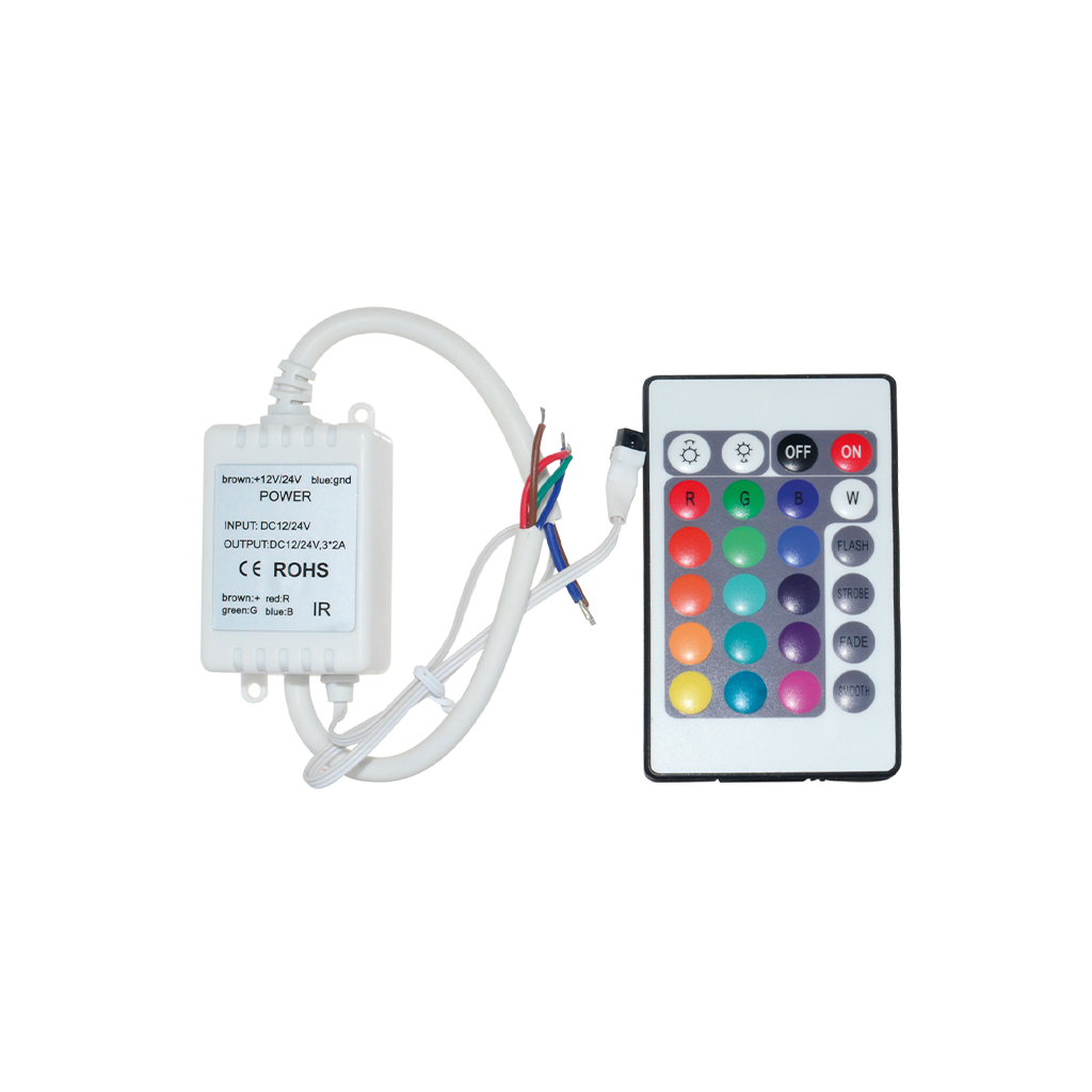 RGB Controller 12V/24V with Remote (5m range), max 72W @12V / 144W @24V